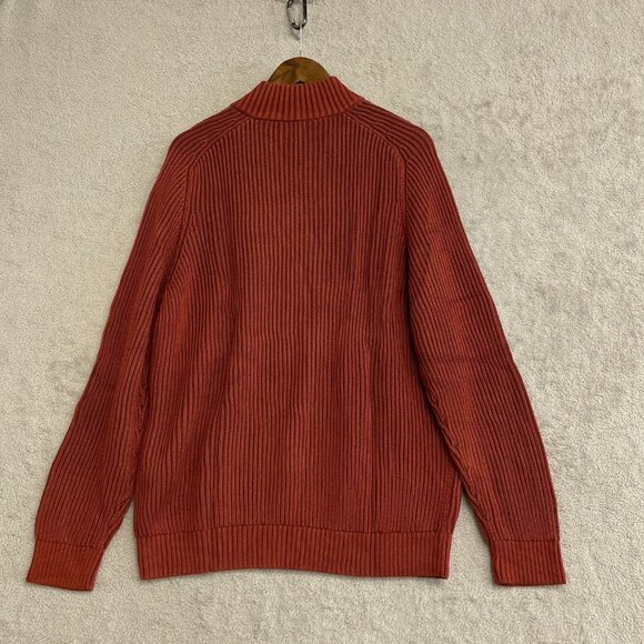 NEW Lands' End Drifter Men's L Ribbed Cotton Sweater Rust Red Mock neck -65 - Picture 4 of 13